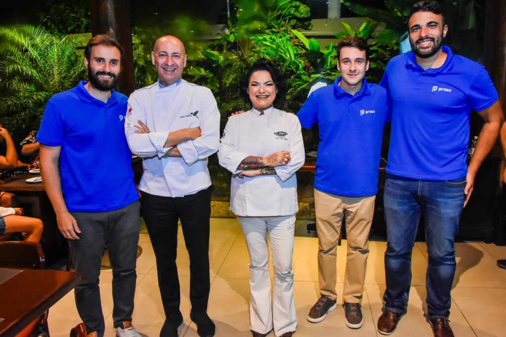 Happy Hour PRASO Rodrigo Castellari os Chefs Cesar Santos e Van Regia o CEO da Praso Samuel Carvalho e Saulo dos Mesquita no lancamento da Praso no Ceara. Foto Eri Nunes